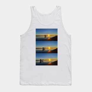 Horse-drawn carriages on beach at sunset Tank Top